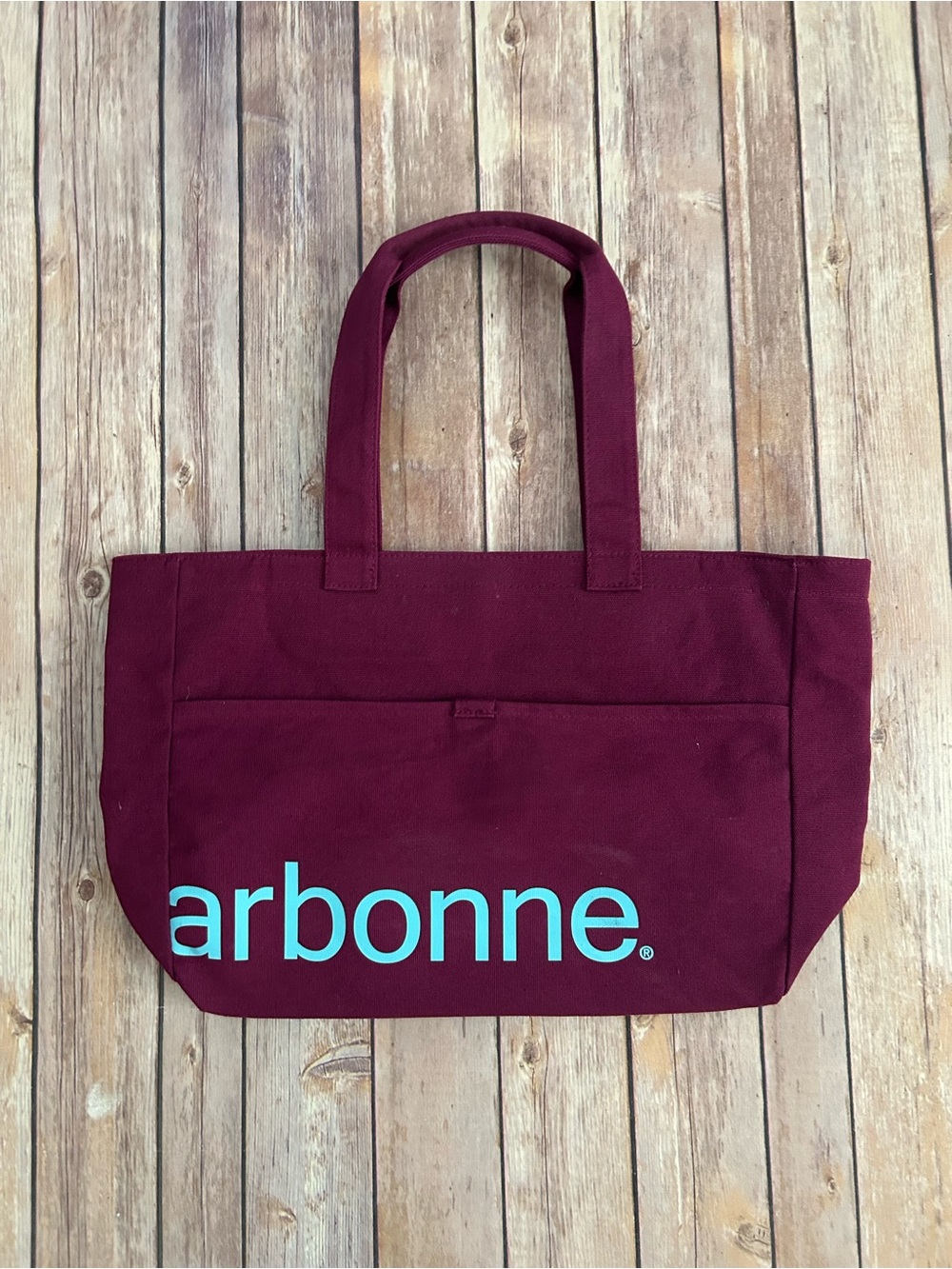 Arbonne Burgundy Canvas Tote with Turquoise Logo